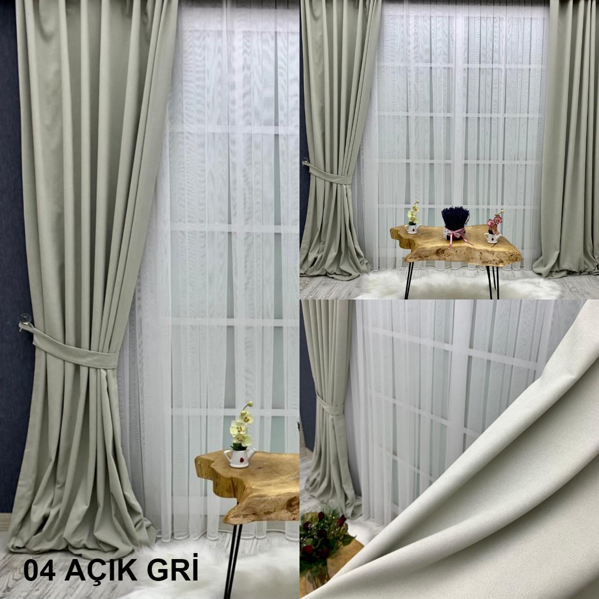 Kadife Dokulu Lüks Fon Perde Açık Gri