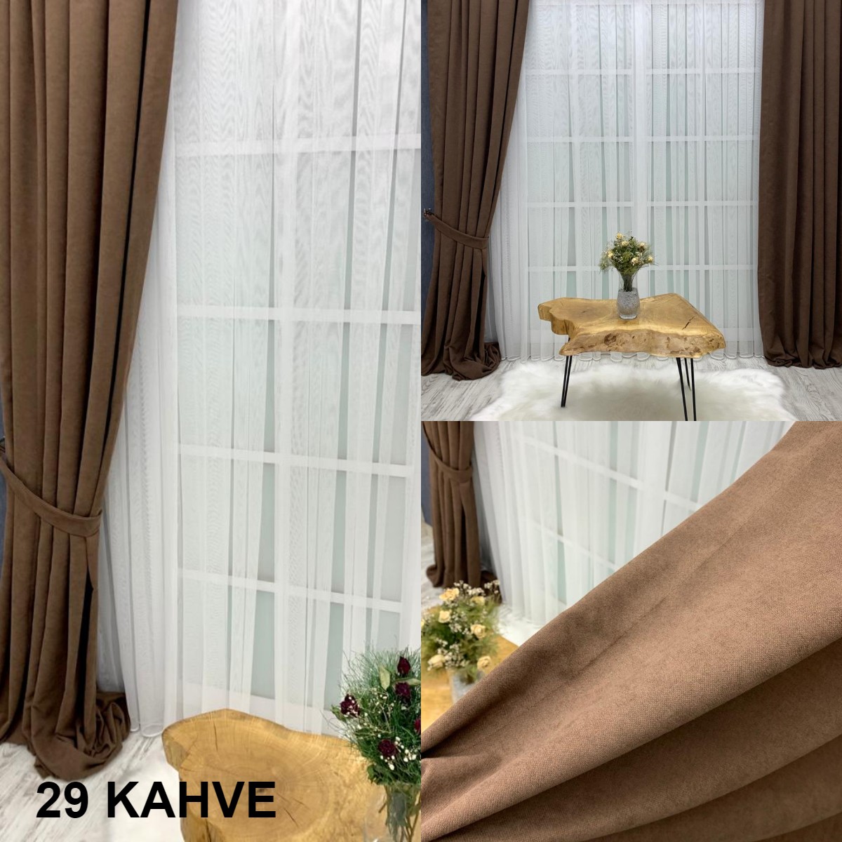 Kadife Dokulu Lüks Fon Perde Kahve