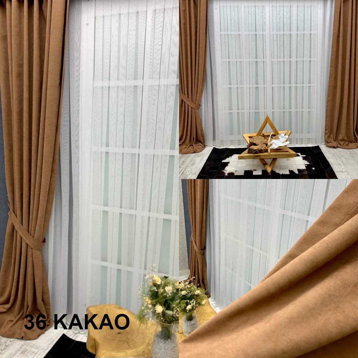 Kadife Dokulu Lüks Fon Perde Kakao